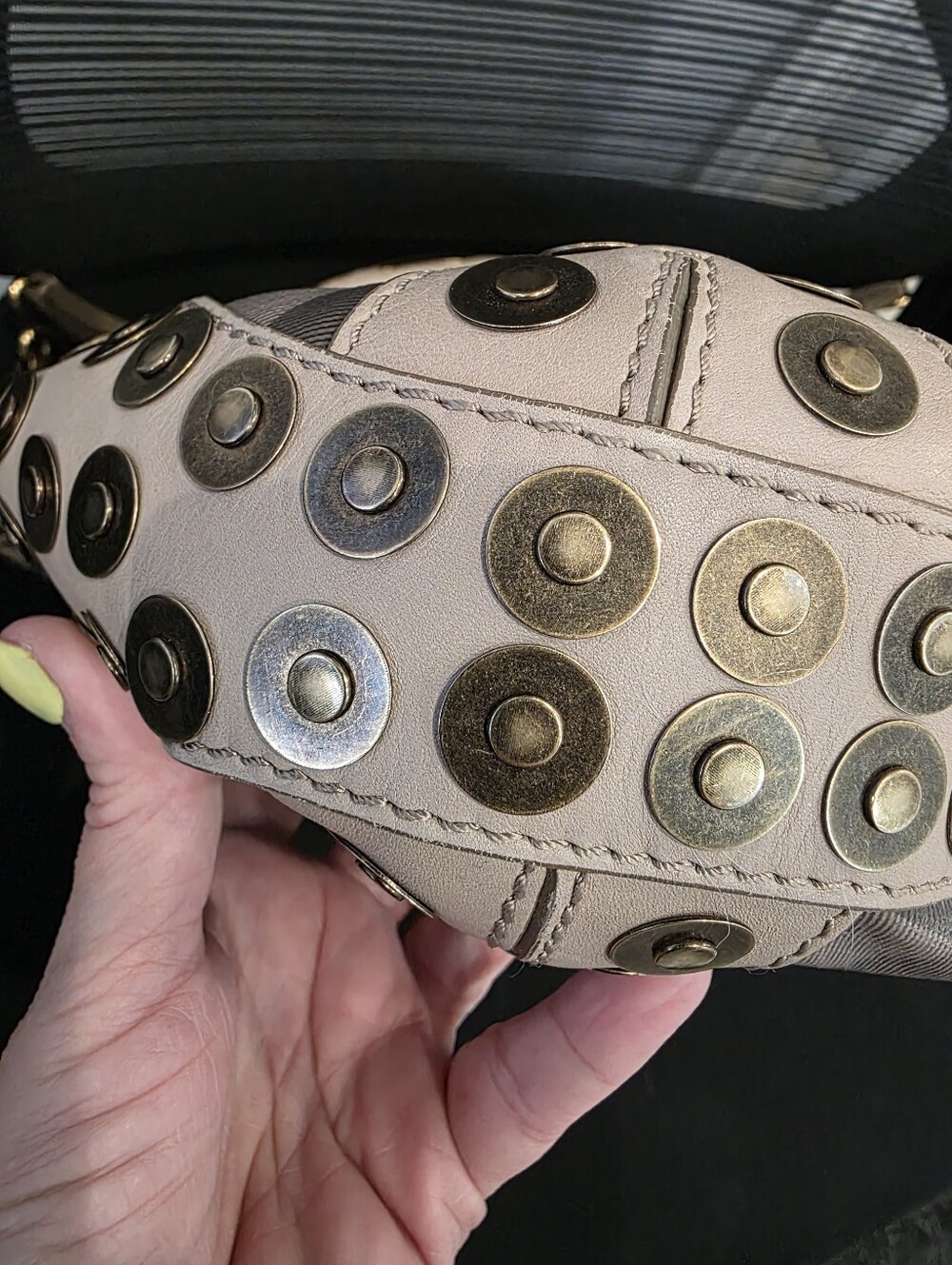 Burberry Beige and Gray Plaid Shoulder Bag with Stud Trim - Picture 17 of 17